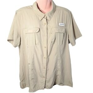 Magellan Outdoors Fish Gear Women's Beige Button Up Collared Shirt Hiking Size L